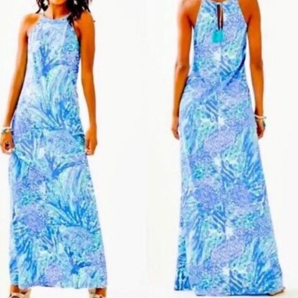 Lilly Pulitzer Dresses & Skirts - Lilly Pulitzer Margot Maxi Dress size Large Blue Haven Hey Hey Soleil
